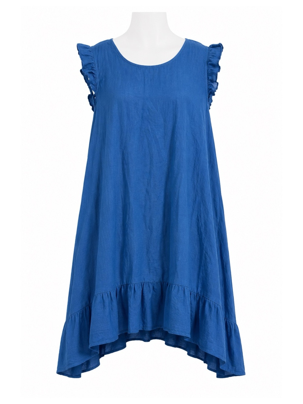 Size 2X Bella Amore Women’s 100% Linen Blue Italian Ruffle Hem Dress
